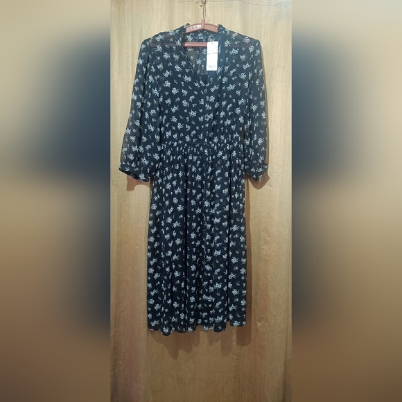 NWT Uniqlo Chiffon Pleated 3/4 Sleeve Dress - Picture 5 of 11